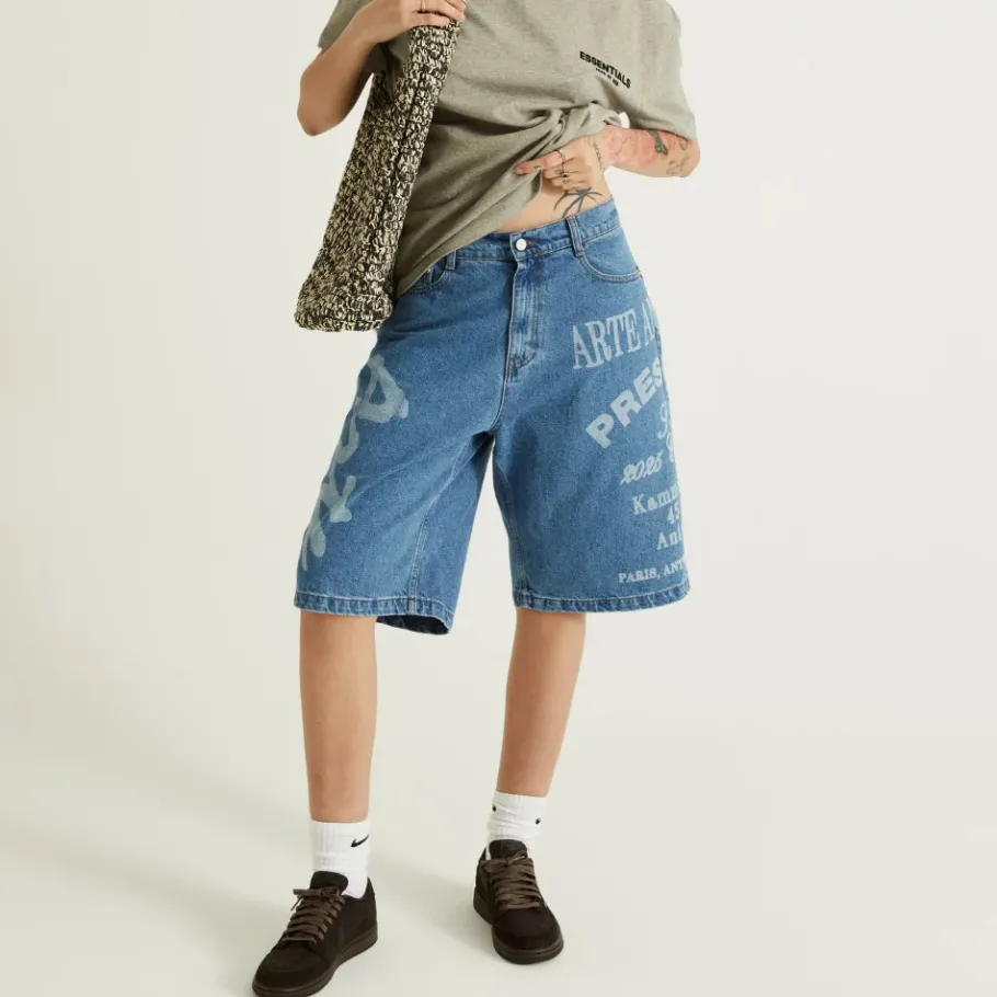 Short Print Denim Bleach<Arte Online