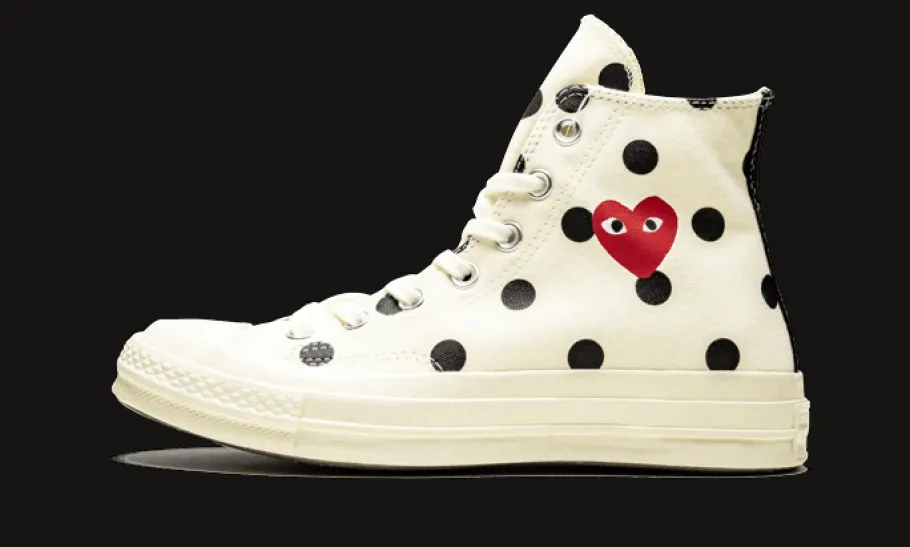 Chuck Taylor All-Star 70s Hi Comme des Garçons PLAY Polka Dot White<Converse New